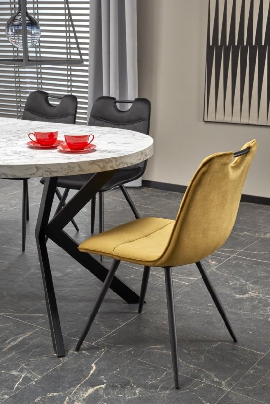 Jídelní kulatý rozkládací stůl PERONI – 100x100x75 (+150), dekor bílý mramor, černá Halmar