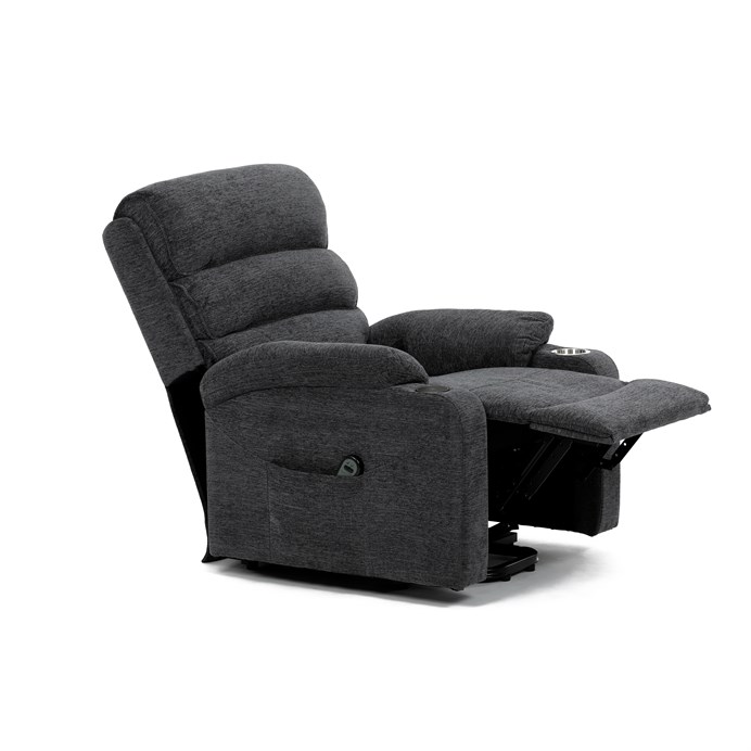 Relaxační křeslo s elektrickým polohováním HOMER - látka, šedá
