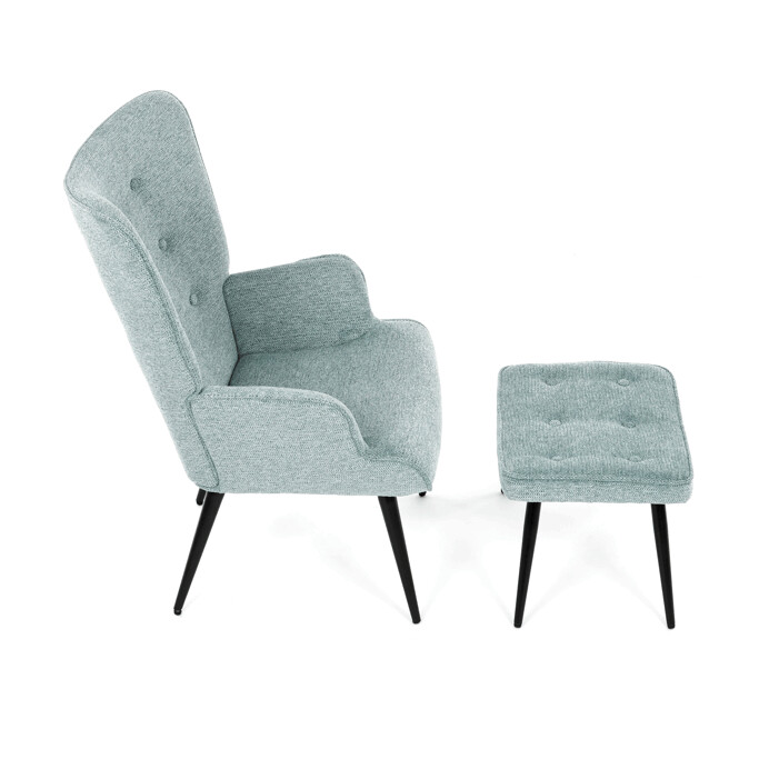 Luxusní relaxační křeslo NUVOLA s taburetem –  vodoodpudivá, sametová, modrá látka Autronic