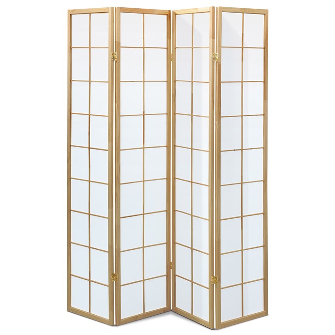 Drevený paraván PARVIO 4 dielny – masív smrek a biela textília