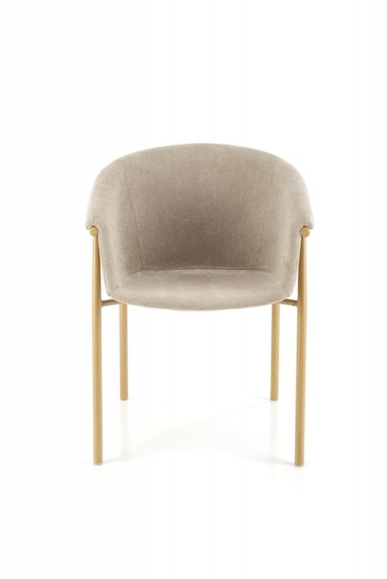 Jídelní křesílko BESSY — kov s dekorem dřeva, látka béžová (vzorek z prodejny) Halmar