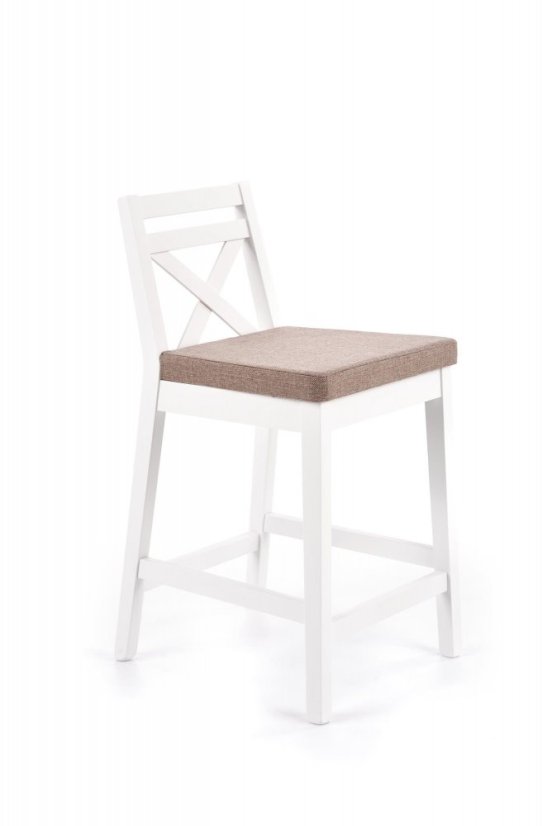 Barová židle BORYS LOW – masiv, látka, bílá / hnědá Halmar
