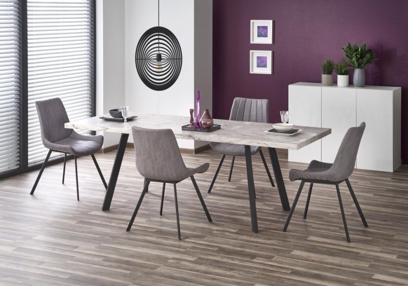 Jídelní rozkládací stůl DALLAS – 160x90x76 (+60) mramor, černý