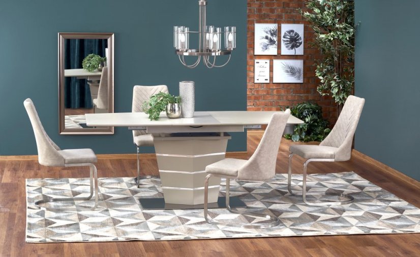 Jídelní rozkládací stůl SORENTO –? 140x80x76 (+40), sklo, béžový Halmar