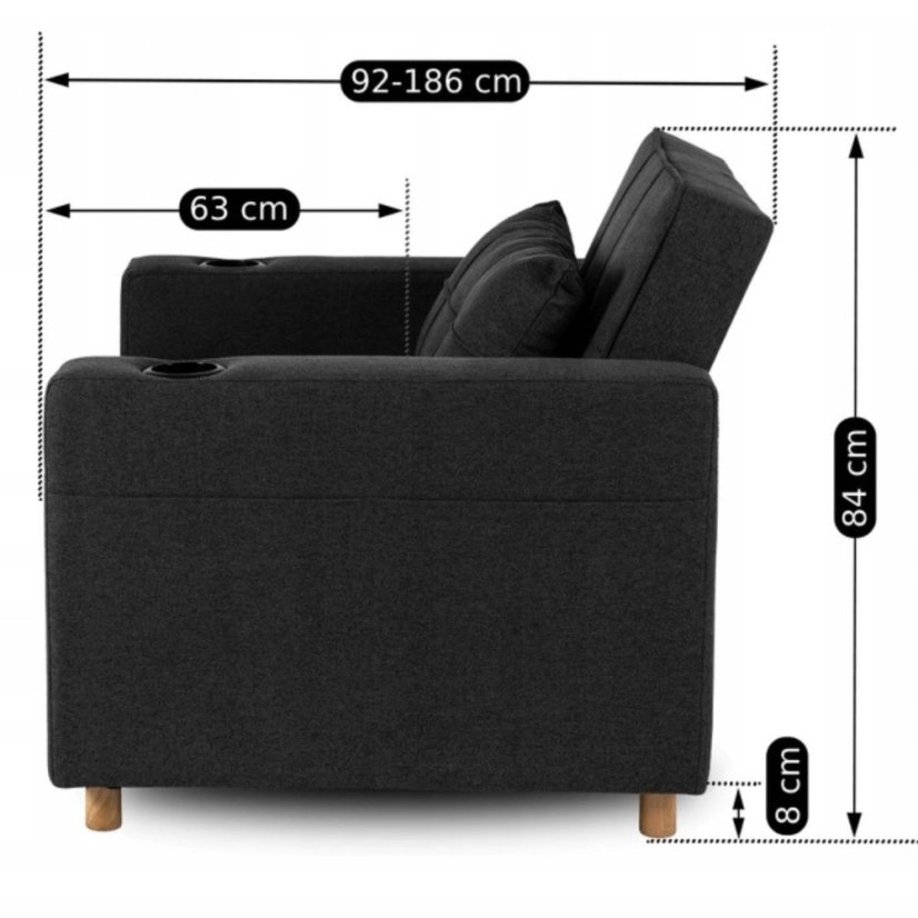 Elegantné ergonomické kreslo SOLOR v čiernej farbe - s držiakom na pitie