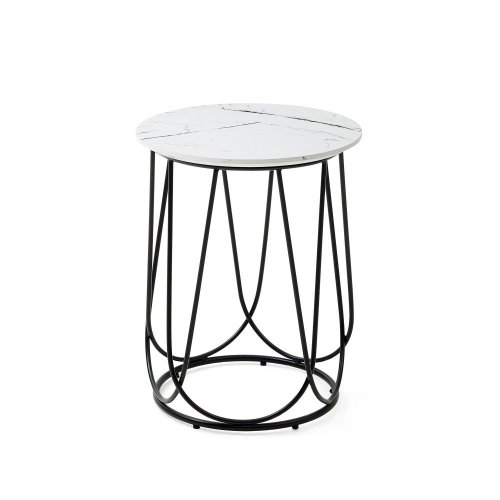 Konferenční kulatý stolek NUBIRA S — dekor mramor, černá / bílá