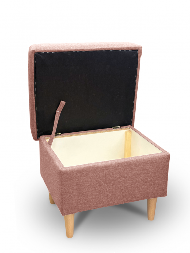 Kreslo ušiak VISBY + taburet s úložným priestorom - masív, látka, ružová