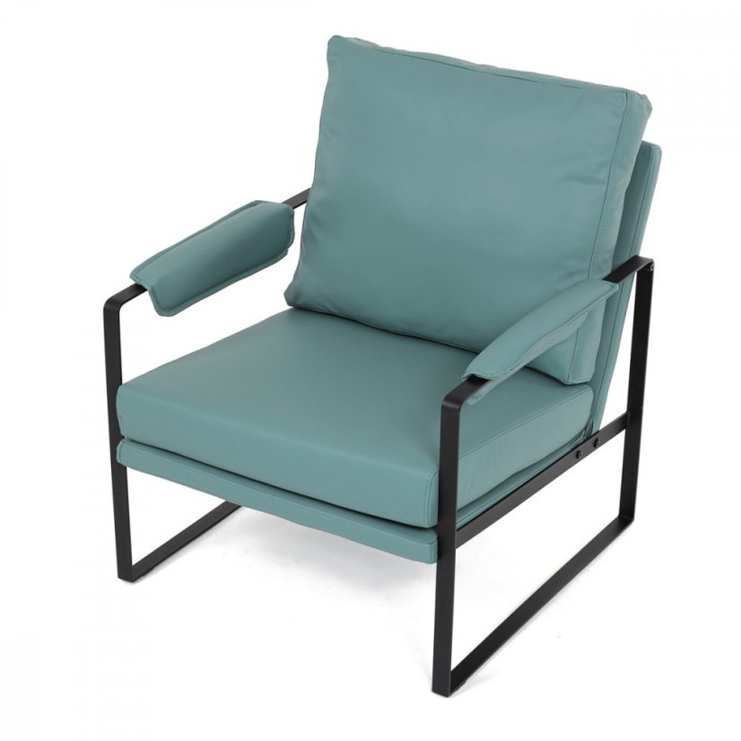 Dizajnové kreslo TUVIN — kov, ekokoža, modrá