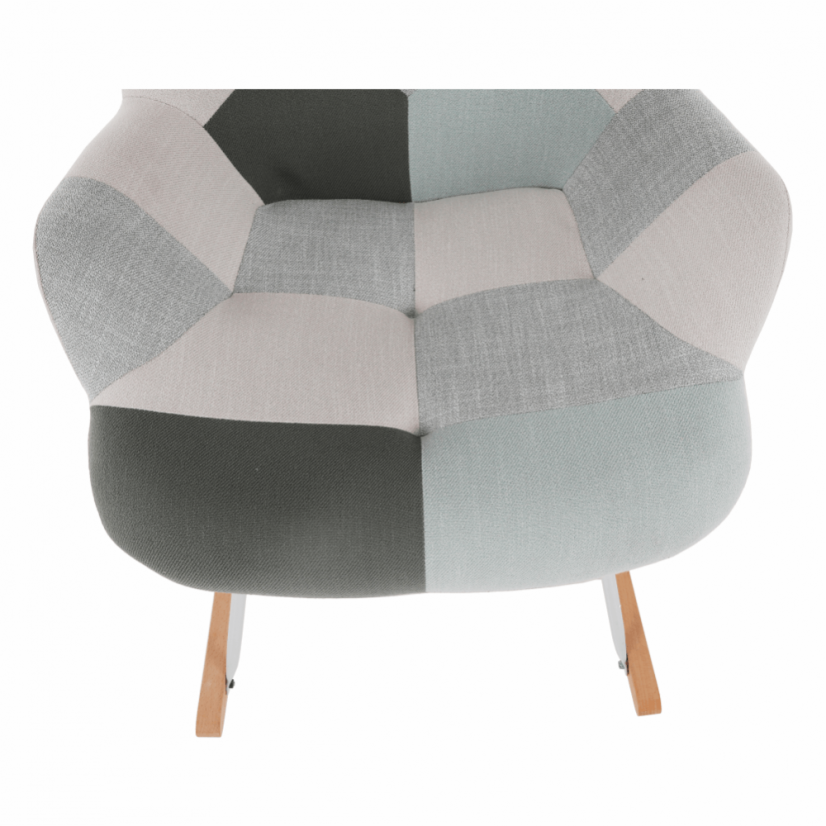 Houpací křeslo GERON — dřevo, kov, látka patchwork Kondela