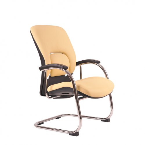 Konferenční židle Office Pro VAPOR MEETING – pravá hovězí kůže, chrom - Čalounění Vapor: Kůže F02 béžová