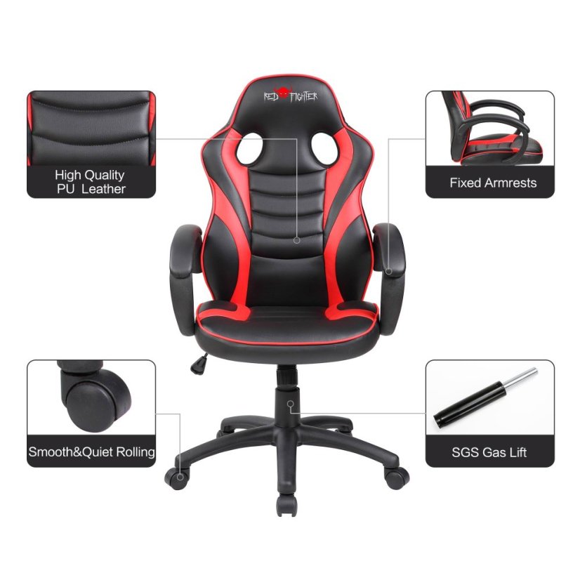 Dětská herní židle Red Fighter C6 — černá/červená