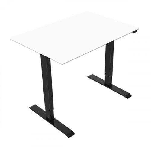 Elektricky výškově nastavitelný stůl POWERO — včetně desky, černá, bílá, 75×140 cm