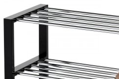 Botník, 4 kovové chrómované police, masív kaučukovník, čierny matný lak