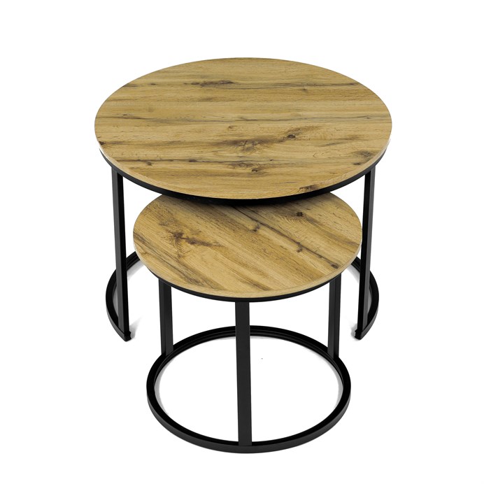 Sada 2 konferenčných stolíkov OREO 3 – MDF z divokého dubu, čierna kovová podstava Autronic