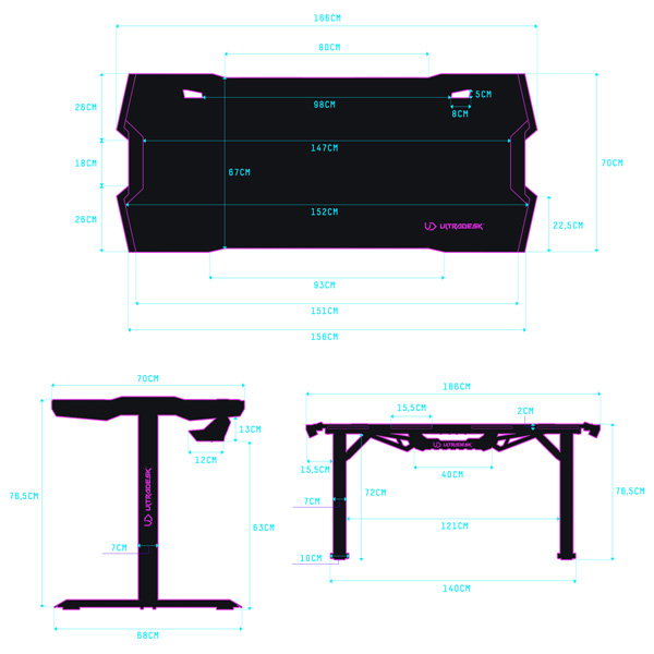 Herní stůl ULTRADESK FORCE – červená, 166x70 cm, RBG podsvícení