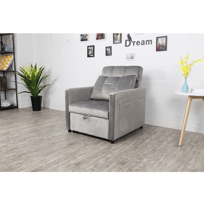 Rozkládací křeslo IGRIM — světlešedá látka/plast