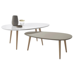 Sada 2 konferenčných stolíkov DOBLO — masív, biela / šedá