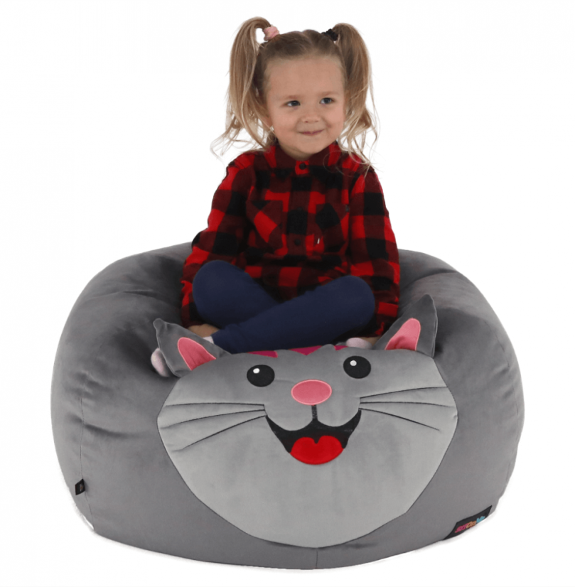 Detský sedací vak BABY s mačičkou — 60×45, sivá
