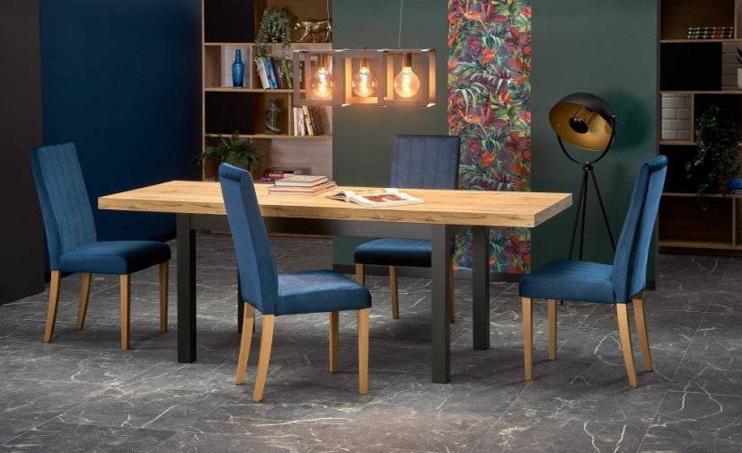 Jídelní rozkládací stůl TIAGO – 140x80x76 (+80) dřevo, dub/černá Halmar