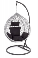Zahradní závěsné křeslo EGGY – kov/umělý ratan, šedá / černá, nosnost 150 kg Halmar