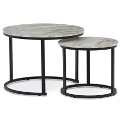 Sada 2 moderných konferenčných stolíkov OREO 3 – s mramorovým dekorom a kovovou základňou Autronic