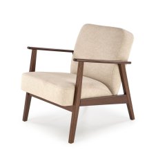 Designové křeslo MILANO — masiv, látka, tmavý ořech / béžová