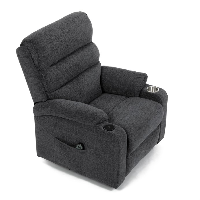 Relaxační křeslo s elektrickým polohováním HOMER - látka, šedá