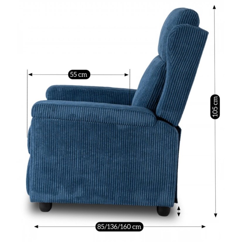 Elegantné modré kreslo SPENCER z manšestru