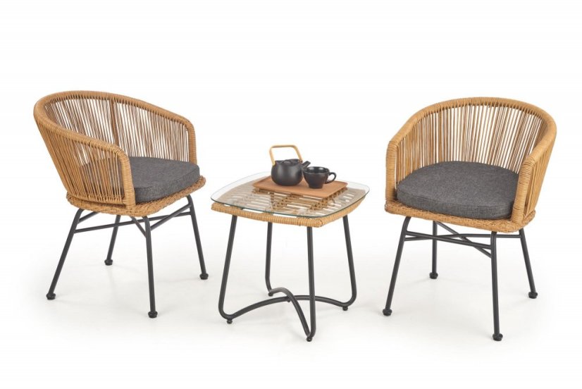 Křeslo STERN – umělý ratan, kov, látka šedá Halmar