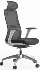 Kancelářská ergonomická židle WISDOM s podhlavníkem — síť, šedý plast, nosnost 120 kg, tmavě šedá Mercury star