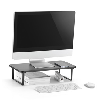 Ergonomický stojan na monitor Powerton – čierny, oceľ a drevotrieska Lama