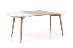 Jídelní kulatý rozkládací stůl EDWARD – 120x100x75 (+80), dub sonoma, bílá
