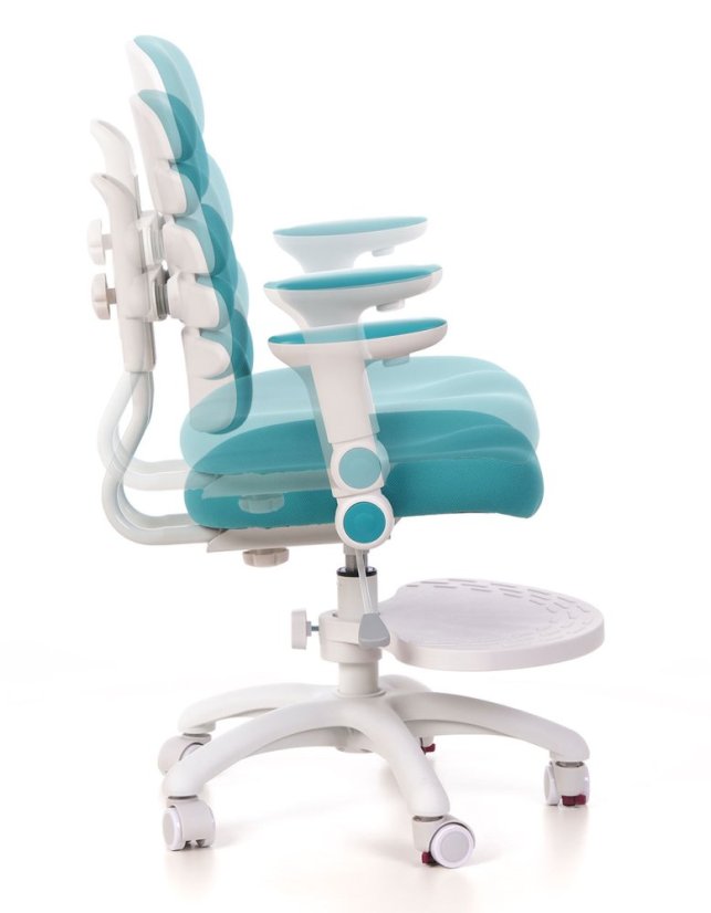 Detská rastúca stolička GRIDDY — látka, biela / tyrkysová