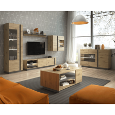 TV stolek CITY — 138,1x40x45,5, dub artisan/šedý grafit