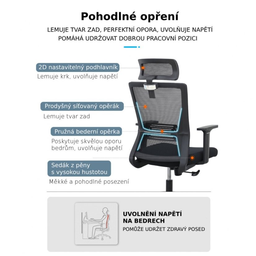 Kancelárska ergonomická stolička JERRY — čierna, nosnosť 150 kg