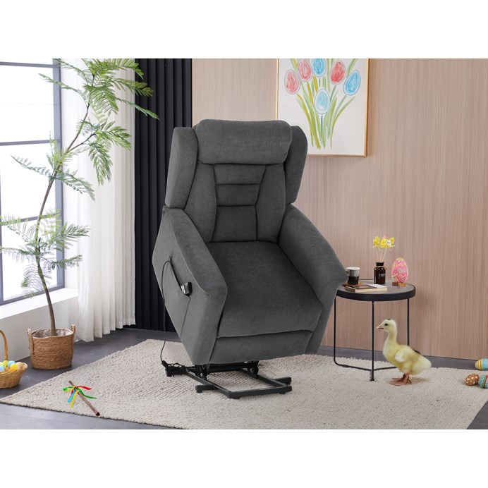 Relaxačné kreslo ELECTRO s elektrickým ovládaním a pomocou pri vstávaní - šedá látka