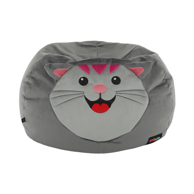 Detský sedací vak BABY s mačičkou — 60×45, sivá