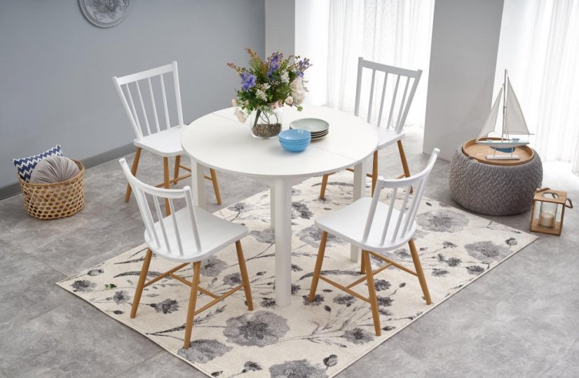 Jídelní kulatý rozkládací stůl RINGO – 102x102x76 (+40) dřevo, bílá Halmar