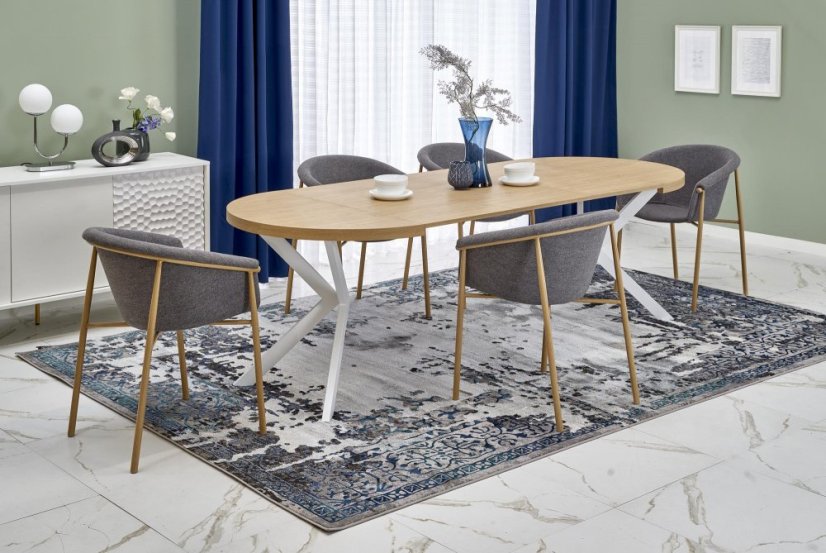 Jídelní kulatý rozkládací stůl PERONI –⁠ 100x100x75 (+150) dřevo, zlatý dub, bílá