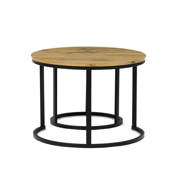 Sada 2 konferenčných stolíkov OREO 3 – MDF z divokého dubu, čierna kovová podstava Autronic