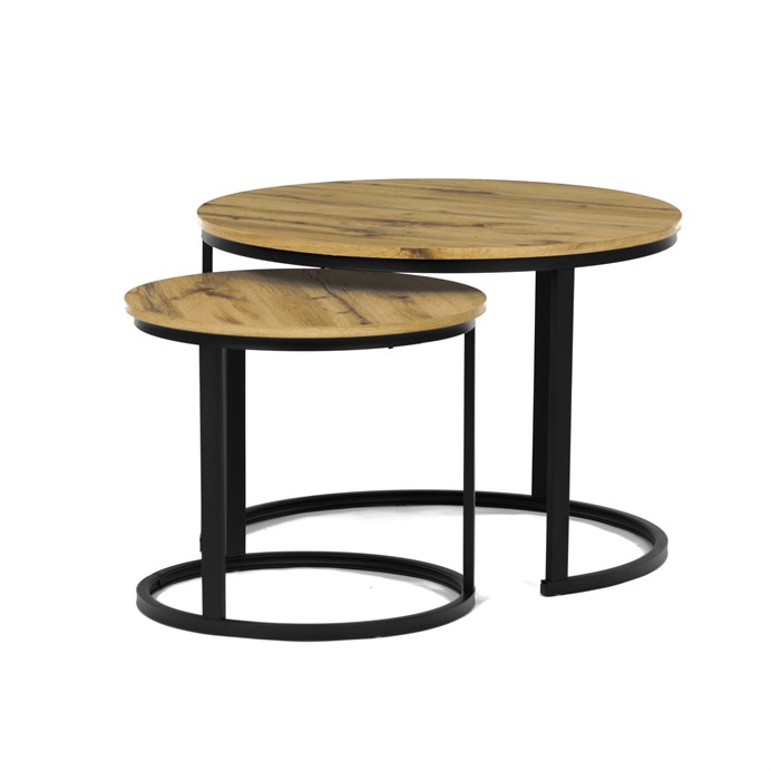 Sada 2 konferenčných stolíkov OREO 3 – MDF z divokého dubu, čierna kovová podstava Autronic