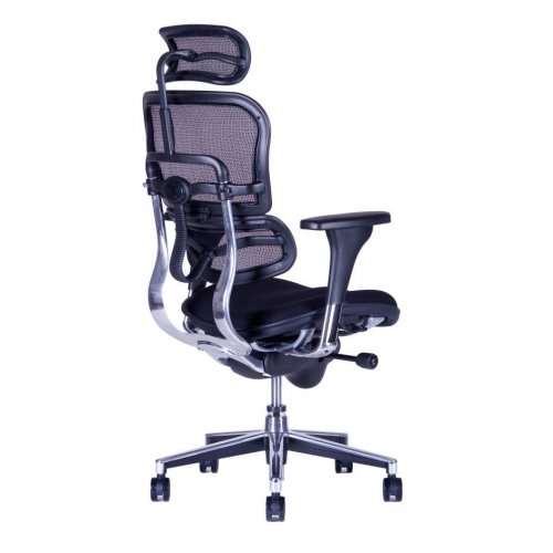Kancelářská židle na kolečkách Office Pro SIRIUS – s područkami i podhlavníkem, nosnost 130 kg - Čalounění Sirius: MESH černá opěrák/ černá látka sedák