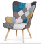 Relaxačné kreslo ušiak s podnožkou ALFIE – masív, látka, patchwork