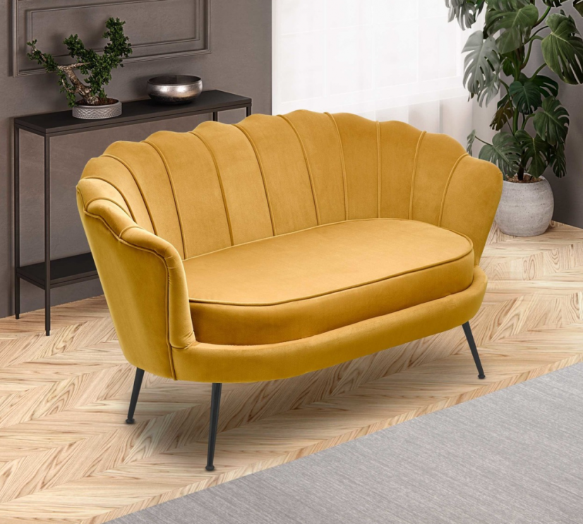 Designová pohovka AMORINITO — kov, žlutá látka, nosnost 200 kg Halmar