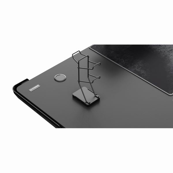 Herní stůl ULTRADESK WINGER – 111x155x60 cm, elektricky nastavitelná výška, RGB podsvícení, černá