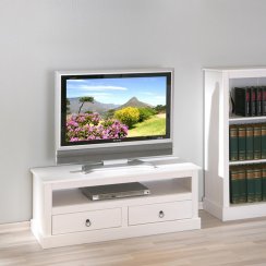 TV stolek se dvěma zásuvkami IRA — masiv borovice, bílá, 118×36×45