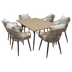 Zahradní křeslo TERASSO – kov a umělý ratan, béžová látka, Autronic