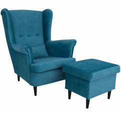 Křeslo ušák VISBY + taburet s úložným prostorem – masiv, látka, pet friendly, petrolejová Kupžidle