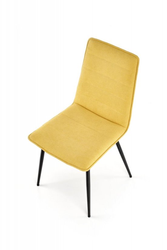 Jedálenská stolička PIRA — oceľ, látka, čierna / horčicová