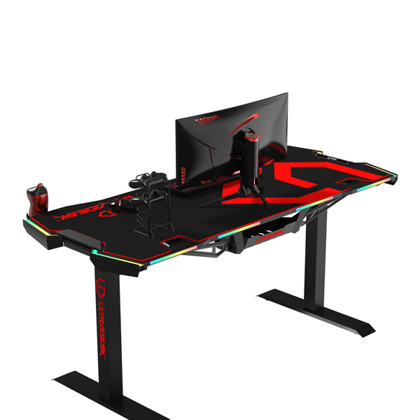 Herní stůl ULTRADESK FORCE – červená, 166x70 cm, RBG podsvícení